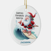 Personalized Cute Santa's Favorite Surfer Keramisch Ornament (Rechts)