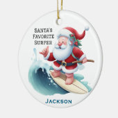 Personalized Cute Santa's Favorite Surfer Keramisch Ornament (Links)