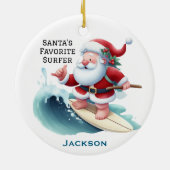 Personalized Cute Santa's Favorite Surfer Keramisch Ornament (Achterkant)