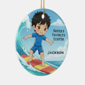 Personalized Cute Santa's Favorite Surfer Keramisch Ornament (Rechts)