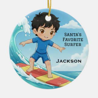 Personalized Cute Santa's Favorite Surfer Keramisch Ornament