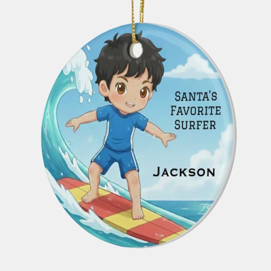 Personalized Cute Santa's Favorite Surfer Keramisch Ornament (Links)