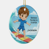 Personalized Cute Santa's Favorite Surfer Keramisch Ornament (Rechts)