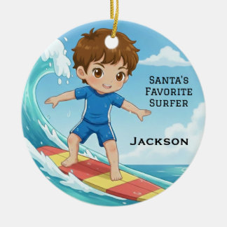 Personalized Cute Santa's Favorite Surfer Keramisch Ornament