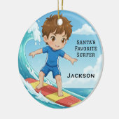 Personalized Cute Santa's Favorite Surfer Keramisch Ornament (Links)