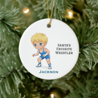 Personalized Cute Santa's Favorite Wrestler Keramisch Ornament