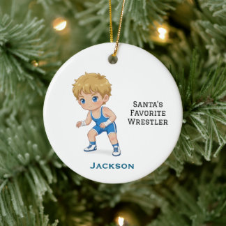 Personalized Cute Santa's Favorite Wrestler Keramisch Ornament
