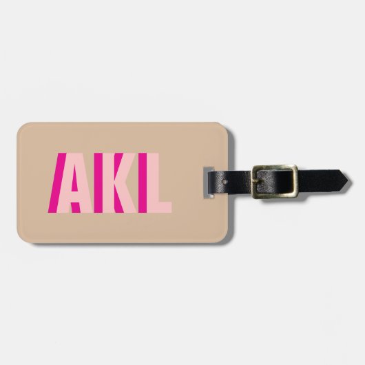 Personalized Cute Shadow Monogram Pink Beige Bagagelabel (Voorkant horizontaal)