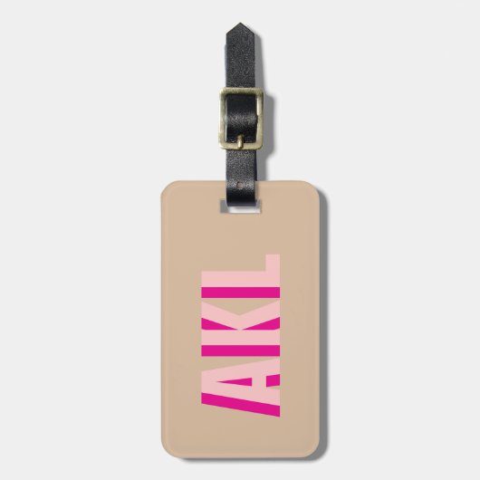 Personalized Cute Shadow Monogram Pink Beige Bagagelabel (Voorkant verticaal)