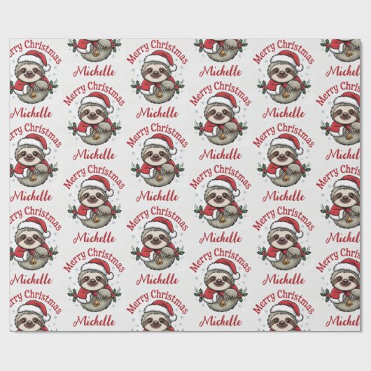 Personalized Cute Sloth Santa Hat Holiday          Cadeaupapier (Vlak)