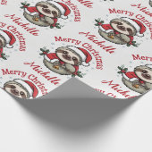 Personalized Cute Sloth Santa Hat Holiday Cadeaupapier (Hoek)