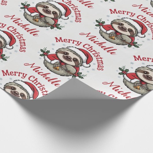 Personalized Cute Sloth Santa Hat Holiday          Cadeaupapier (Hoek)