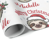 Personalized Cute Sloth Santa Hat Holiday Cadeaupapier (Rol Hoek)