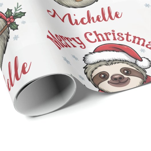 Personalized Cute Sloth Santa Hat Holiday          Cadeaupapier (Rol Hoek)