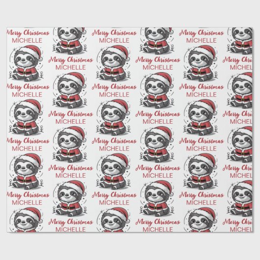 Personalized Cute Sloth Santa Hat Holiday Cadeaupapier (Vlak)