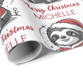 Personalized Cute Sloth Santa Hat Holiday Cadeaupapier (Rol Hoek)