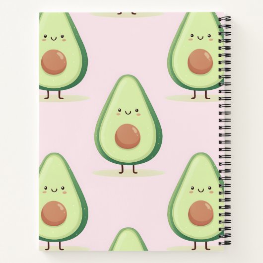 Personalized Cute Smiling Avocado Pattern Notitieboek (Achterkant)