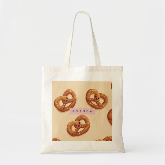 Personalized Cute Smiling Pretzel Pattern Tote Bag (Voorkant)