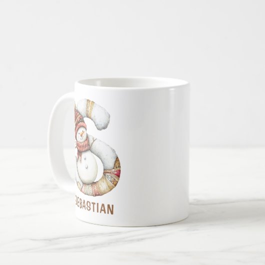 Personalized Cute Snowman Monogram S Christmas Koffiemok (Voorkant links)