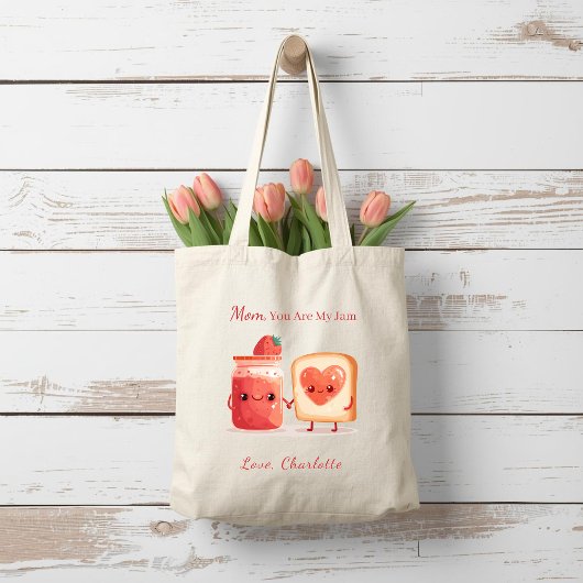 Personalized Cute Strawberry Jam Mothers Day Gift Tote Bag