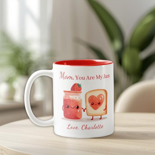 Personalized Cute Strawberry Jam Mothers Day Gift  Tweekleurige Koffiemok