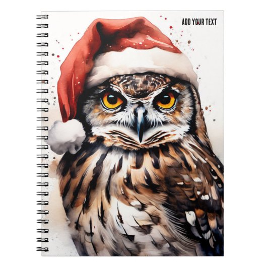 PERSONALIZED Cute Uil met Kerstmuts Notitieboek (Voorkant)
