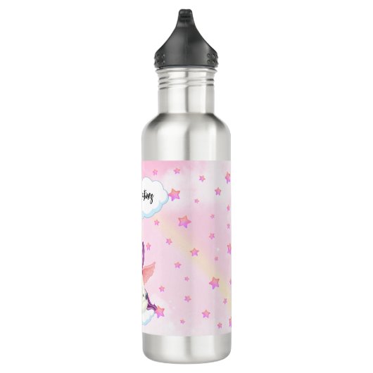 Personalized Cute Unicorn with Pink Stars Waterfles (Rechts)