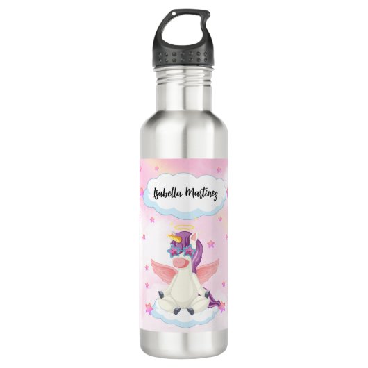 Personalized Cute Unicorn with Pink Stars Waterfles (Voorkant)