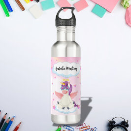 Personalized Cute Unicorn with Pink Stars Waterfles