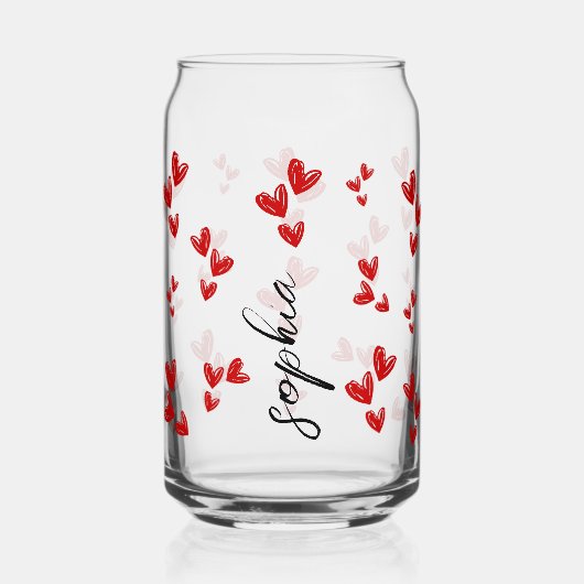 personalized cute Valentine gift - red hearts Blikvorm Glas (Voorkant)