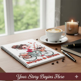 Personalized Cute Watercolor Girl Bicycle & Brews  Notitieboek