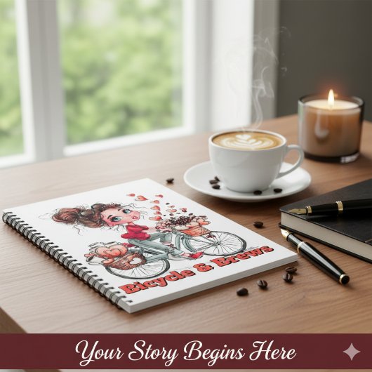 Personalized Cute Watercolor Girl Bicycle & Brews  Notitieboek