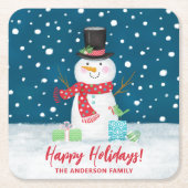 Personalized Cute Winter Snowman Christmas  Kartonnen Onderzetters (Voorkant)