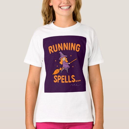 Personalized Cute Witch Running Spells  T-shirt (Voorkant)
