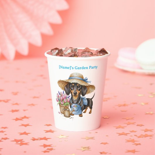 Personalized Dachshund Garden Paper Cup | Cute Dog Papieren Bekers (Insitu)
