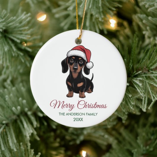 Personalized Dachshund in Santa Hat Christmas      Keramisch Ornament (Boom)