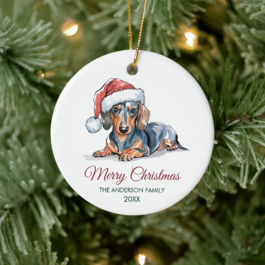 Personalized Dachshund in Santa Hat Christmas      Keramisch Ornament (Boom)