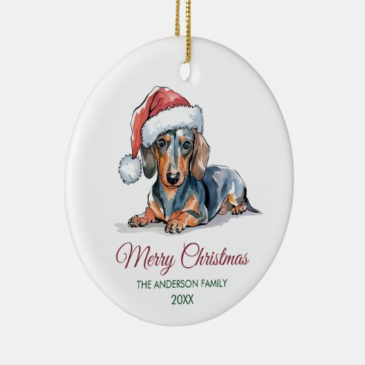 Personalized Dachshund in Santa Hat Christmas Keramisch Ornament (Rechts)