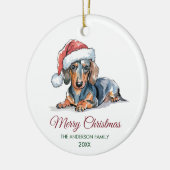 Personalized Dachshund in Santa Hat Christmas      Keramisch Ornament (Links)