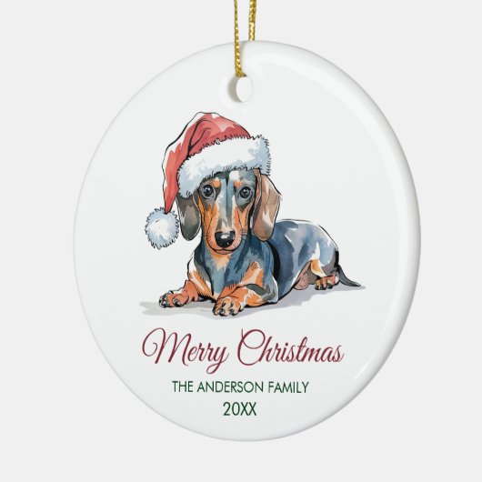Personalized Dachshund in Santa Hat Christmas      Keramisch Ornament (Links)