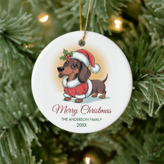 Personalized Dachshund in Santa Hat Christmas      Keramisch Ornament (Boom)