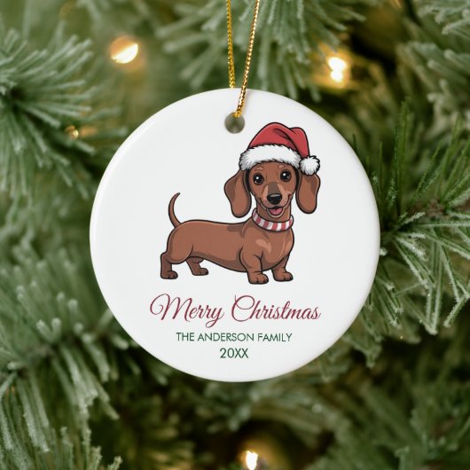 Personalized Dachshund in Santa Hat Christmas Keramisch Ornament (Boom)