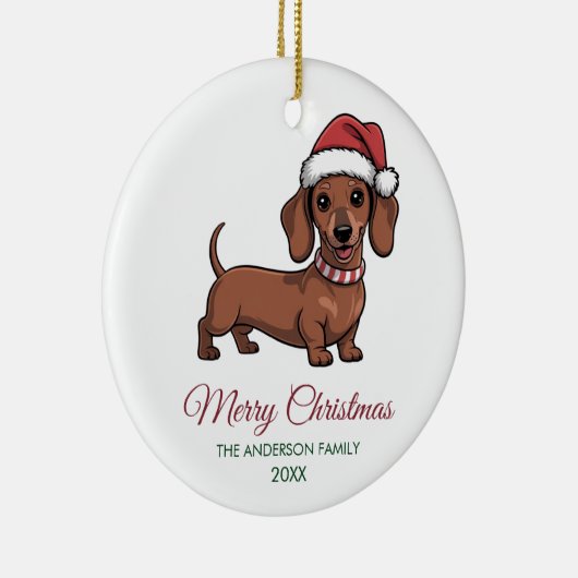 Personalized Dachshund in Santa Hat Christmas Keramisch Ornament (Rechts)