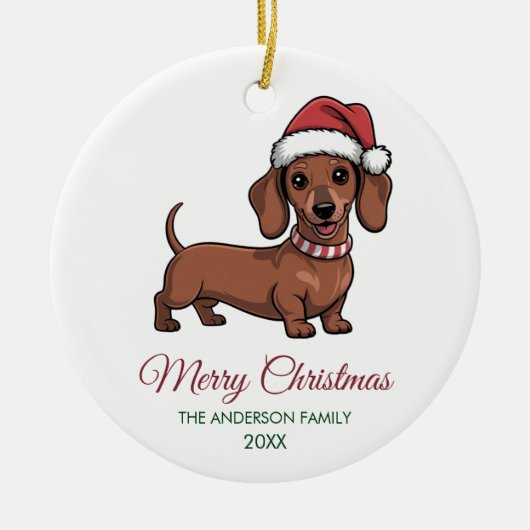 Personalized Dachshund in Santa Hat Christmas Keramisch Ornament (Voorkant)