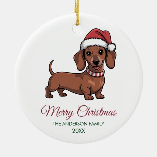 Personalized Dachshund in Santa Hat Christmas Keramisch Ornament (Achterkant)