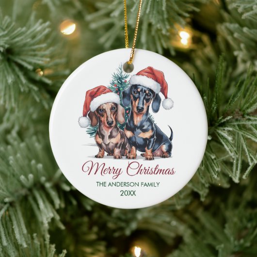 Personalized Dachshund in Santa Hat Christmas      Keramisch Ornament (Boom)