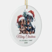 Personalized Dachshund in Santa Hat Christmas Keramisch Ornament (Rechts)