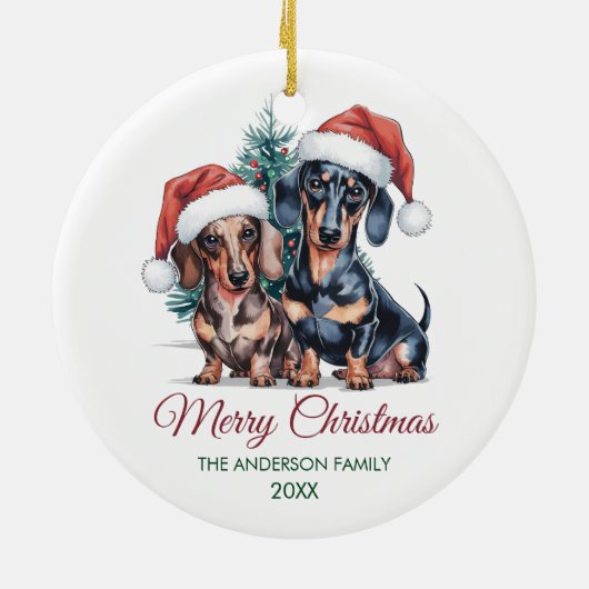 Personalized Dachshund in Santa Hat Christmas Keramisch Ornament (Achterkant)