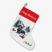 Personalized Dachshund in Santa Hat Christmas Kleine Kerstsok (Voorkant (Hangend))