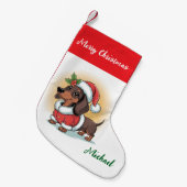 Personalized Dachshund in Santa Hat Christmas Kleine Kerstsok (Voorkant (Hangend))
